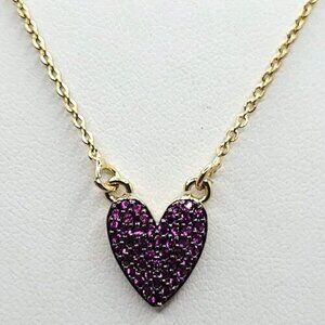 Dainty Gold Tone Heart Necklace Red Ruby Pave' Stones CZ Red Stones Unsigned 18"